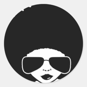 Pegatina Redonda retro Afro chica