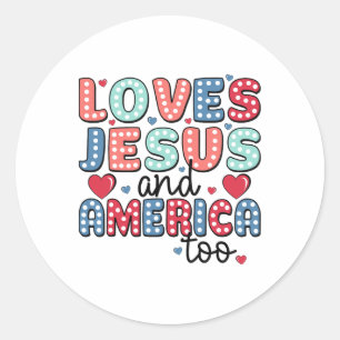 Pegatina Redonda Retro ama a Jesús y Estados Unidos a Dios Cristian