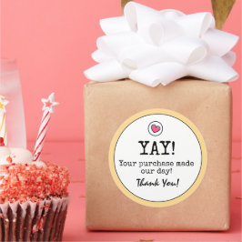 Pegatina Redonda Retro Amarillo Dorado Con Negocios De Corazón Grac