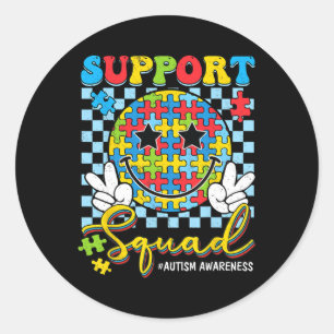 Pegatina Redonda Retro Apoyo Conciencia del Autismo Groovy Smile 