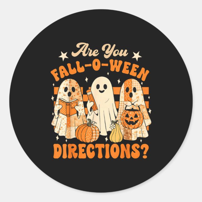 Pegatina Redonda Retro Are You Fall O Ween Directions Teacher Hallo (Anverso)