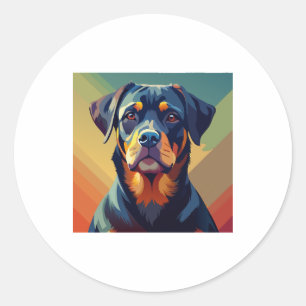 Pegatina Redonda Retro Arte Pop Rottweiler - Retrato de Perro Color