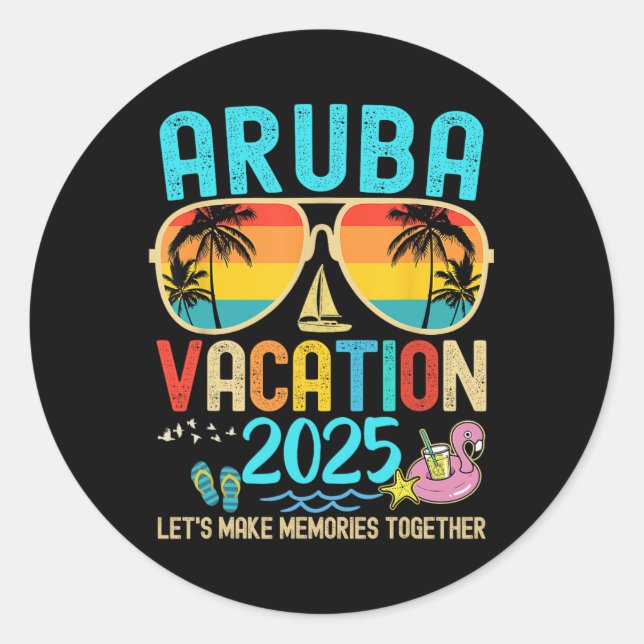 Pegatina Redonda Retro Aruba Vacation 2025 Familiares amigos coinci (Anverso)