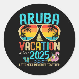 Pegatina Redonda Retro Aruba Vacation 2025 Familiares amigos coinci