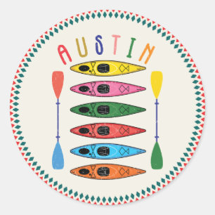 Pegatina Redonda Retro Austin Kayaking