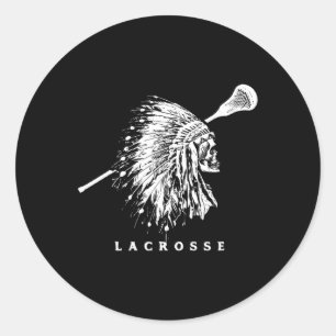 Pegatina Redonda Retro Autóctono nativo Vintage Lacrosse Stick Skul