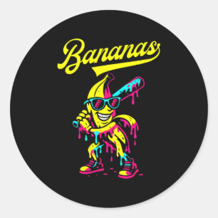 Pegatina Redonda Retro Bananero Lanza Popular Bana De Béisbol De Fr