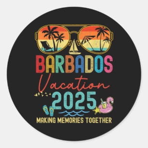 Pegatina Redonda Retro Barbados Vacation 2025 Recuerdos que coincid