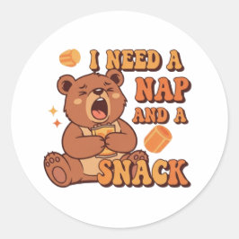 Pegatina Redonda Retro Bear Needs a Nap Vinyl Sticker