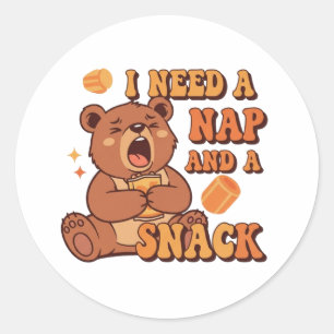 Pegatina Redonda Retro Bear Needs a Nap Vinyl Sticker