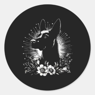 Pegatina Redonda Retro Belga Malinois Tattoo Style _1