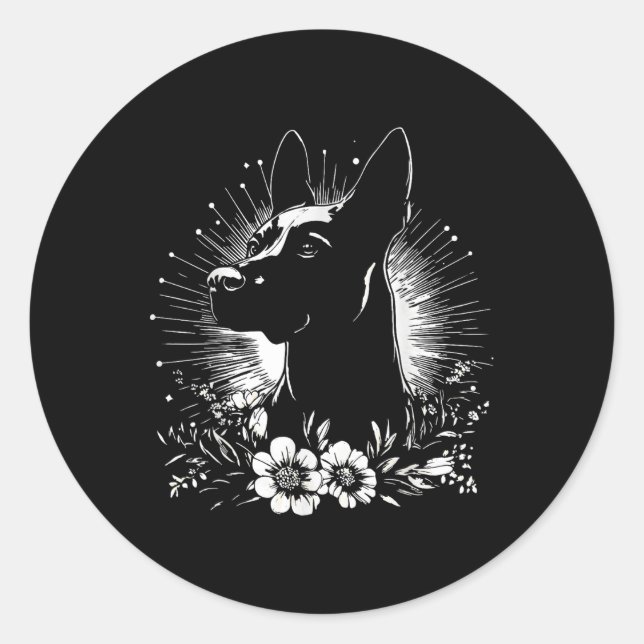 Pegatina Redonda Retro Belga Malinois Tattoo Style _1 (Anverso)