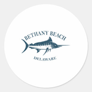 Pegatina Redonda Retro Bethany Beach Delaware Pesca Vintage Boati