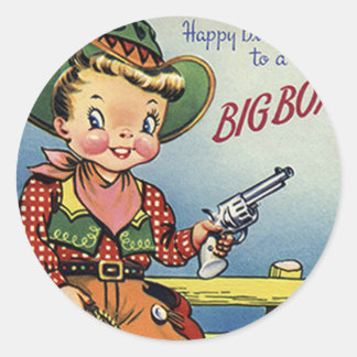 Pegatina Redonda Retro Big Boy Cowboy Birthday Fun Pegatinas