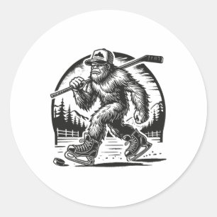 Pegatina Redonda Retro Bigfoot Hockey Divertido Sasquatch Bigfoot J