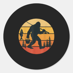 Pegatina Redonda Retro Bigfoot Sasquatch Pesca Graciosos Regalos Pa