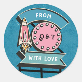 Pegatina Redonda Retro Billboard Rótulo Boda Classic Round Sticke