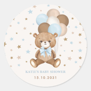 Pegatina Redonda Retro Blue Brown Teddy Bear Globos Bebé