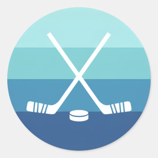Pegatina Redonda Retro Blue Gradient Ice Hockey (Anverso)