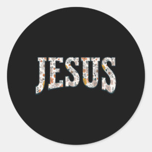 Pegatina Redonda Retro Boho Flor Silvestre Jesús Dios Fe Religioso 
