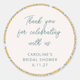 Pegatina Redonda Retro Boho Floral Amarillo Ducha Personalizada Gra