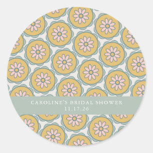 Pegatina Redonda Retro Boho Floral Pastel Personalizado Ducha de no