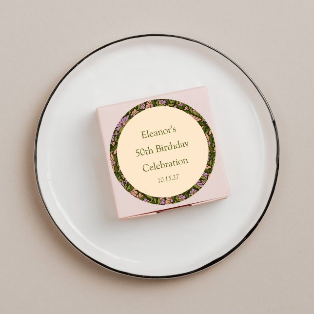 Pegatina Redonda Retro Boho Green Cute Floral Personalizado 50 cump (Subido por el creador)