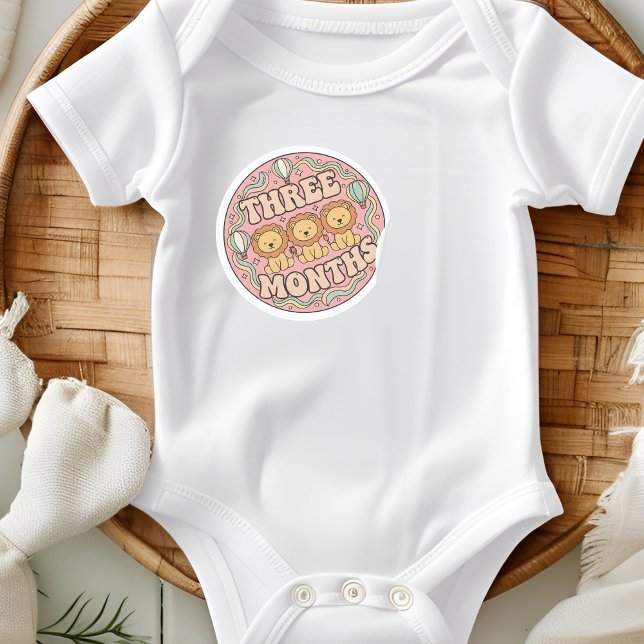 Pegatina Redonda Retro Boho Lion Trio Baby Three Months Milestone (Subido por el creador)
