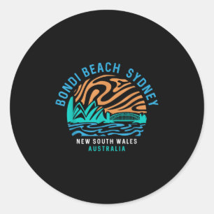 Pegatina Redonda Retro Bondi Beach Sydney Australia Surfer