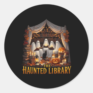 Pegatina Redonda Retro Bookish Witch Boo Ghost Haunted Bookstore Ha
