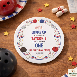 Pegatina Redonda Retro Bowling 1st Birthday Party – Fun Kids