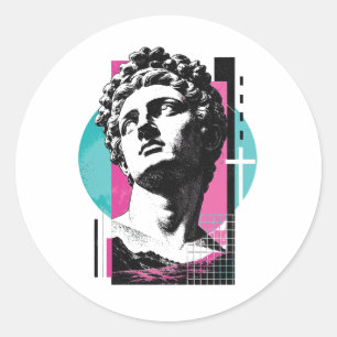 Pegatina Redonda Retro Brutalista Jesús Estatua Griega Colosenses 2
