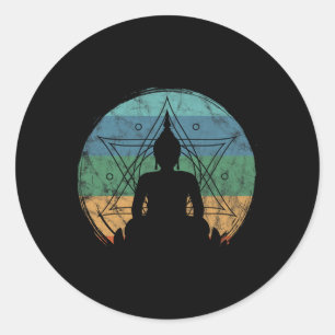 Pegatina Redonda Retro Buda budista Yoga Espiritual Meditación Zen