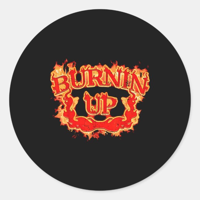 Pegatina Redonda Retro Burnin Up Flames Vintage  (Anverso)