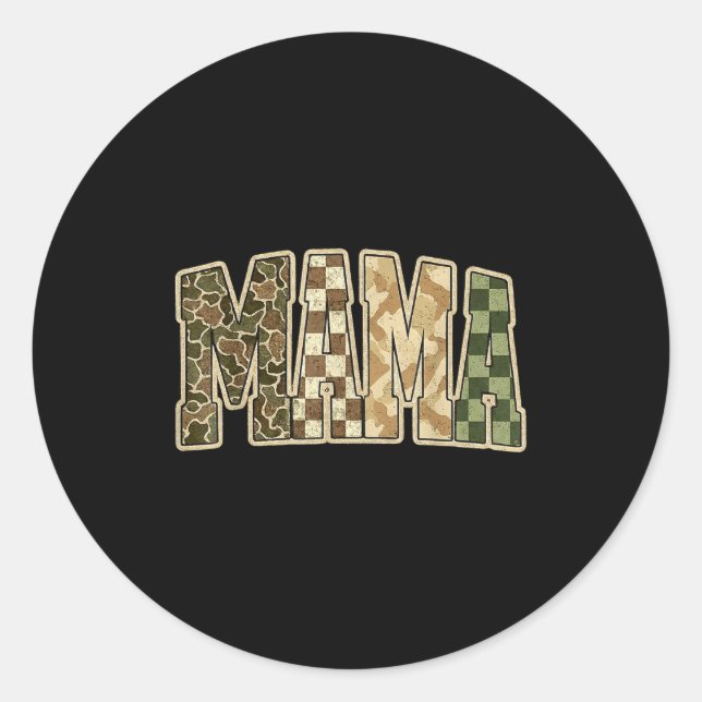 Pegatina Redonda Retro Camo Hunting Mama Old Camo Mom  (Anverso)