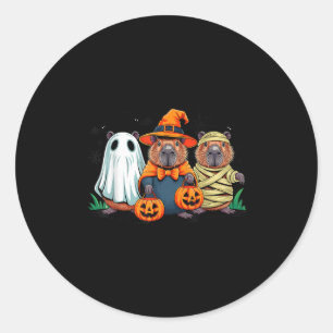 Pegatina Redonda Retro Capybara Bruja Y Halloween Calabaza Hombres