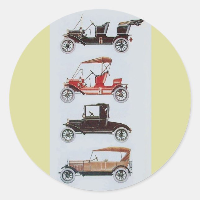 Pegatina Redonda RETRO CARS 2- Auto reparación de amarillo marrón (Anverso)