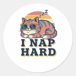 Pegatina Redonda Retro Cat Nap Hard Vinyl Sticker