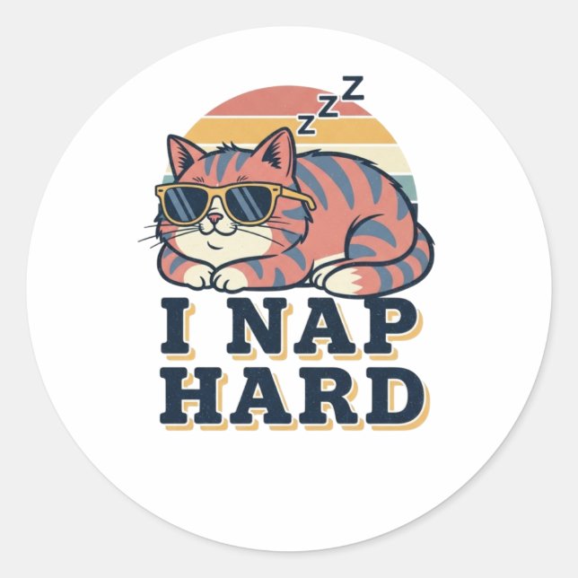Pegatina Redonda Retro Cat Nap Hard Vinyl Sticker (Anverso)