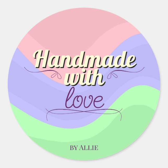 Pegatina Redonda Retro Chic Handmade with Love Personalized Sticker (Anverso)