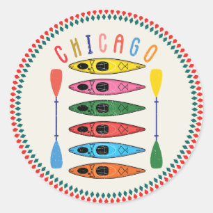 Pegatina Redonda Retro Chicago Kayaking