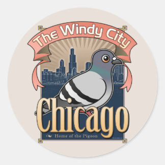 Pegatina Redonda Retro Chicago Pigeon