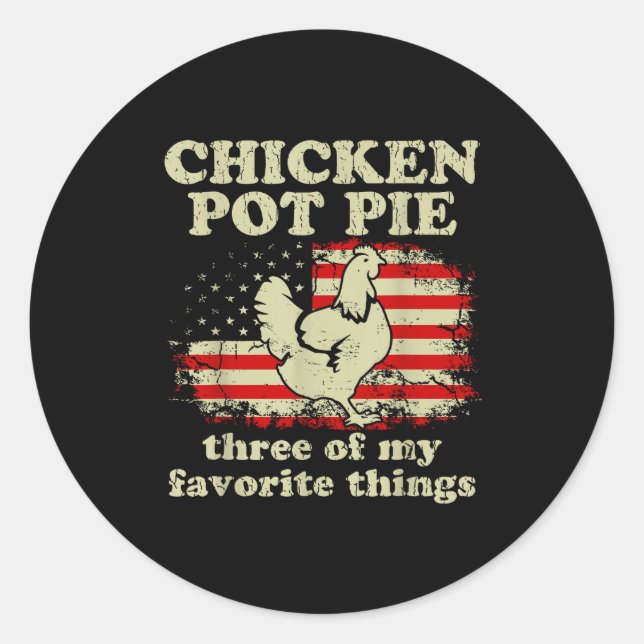 Pegatina Redonda Retro Chicken T E Three Of My Favorite Things Funn (Anverso)