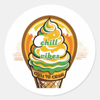 Pegatina Redonda Retro Chill Vibes Ice Cream Sticker - Summer Sunbu