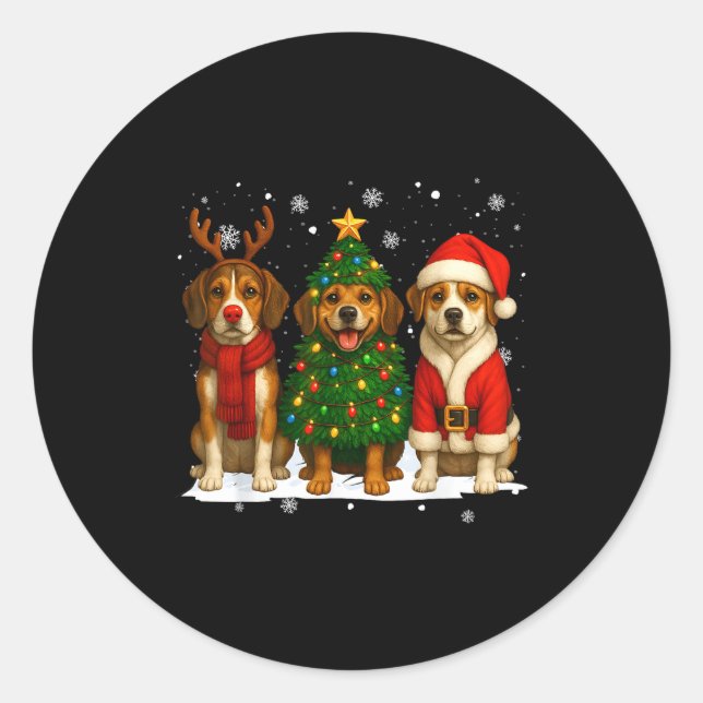 Pegatina Redonda Retro Christmas Beagle Santa Reindeer Dog Lover  (Anverso)