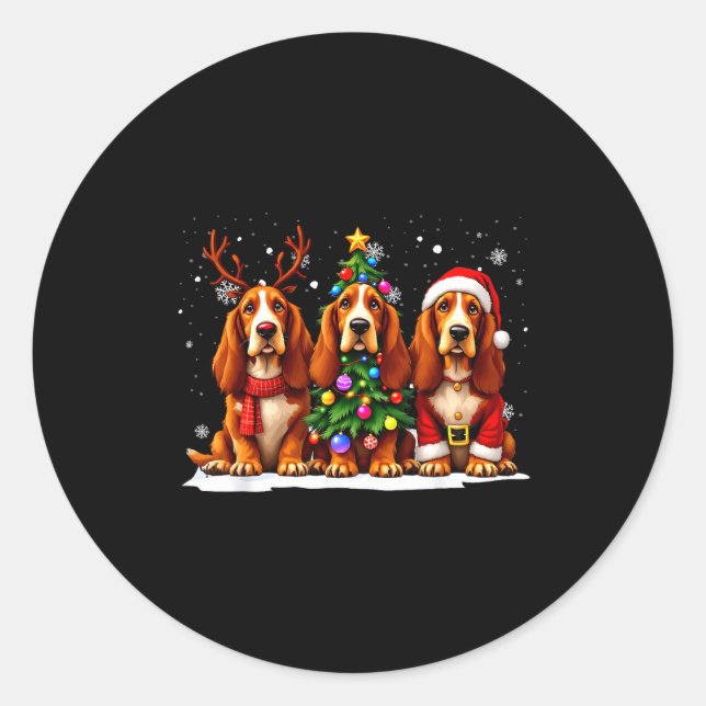 Pegatina Redonda Retro Christmas Bet Hound Santa Reindeer Dog Lover (Anverso)