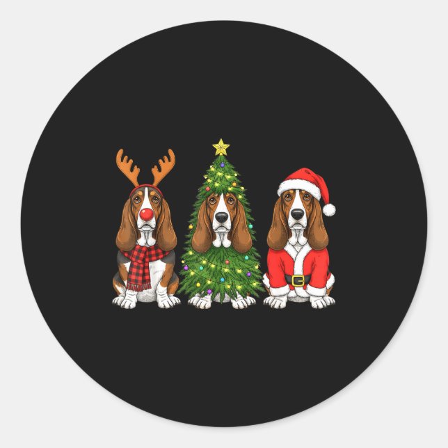 Pegatina Redonda Retro Christmas Bet Hound Santa Reindeer Dog Lover (Anverso)
