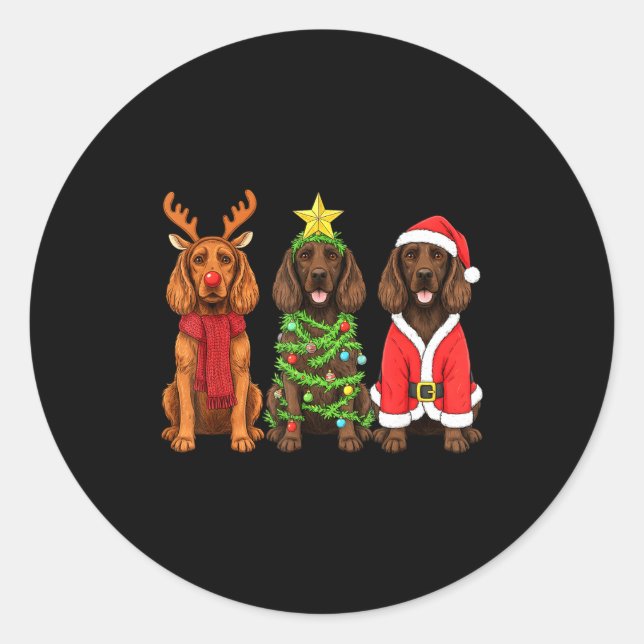 Pegatina Redonda Retro Christmas Boykin Spaniel Santa Reindeer Dog  (Anverso)
