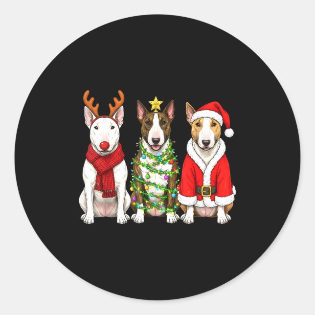 Pegatina Redonda Retro Christmas Bull Terrier Santa Reindeer Dog Lo (Anverso)