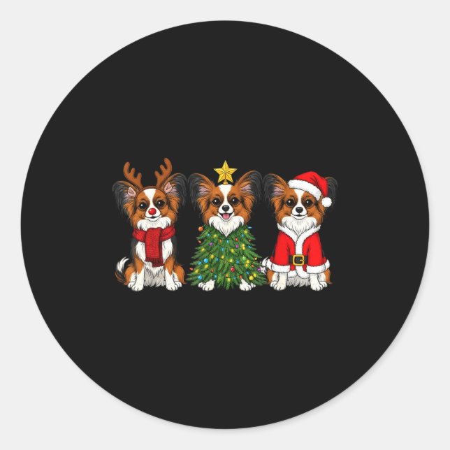 Pegatina Redonda Retro Christmas Pallon Dog Lover Santa Reindeer  (Anverso)